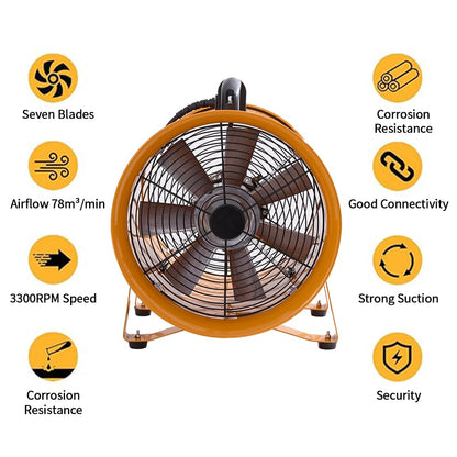 Aglaipty 12-Inch Industrial Portable Air Blower Ventilator, 3300 CFM Heavy-Duty Tube Exhaust Fan, 550W High-Velocity Low-Noise Air Mover for Extraction, Ventilation (12 Inch Blower Fan)