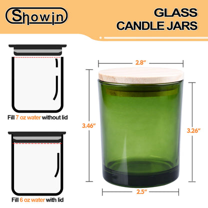 SHOWIN Thick Candle Jars for Making Candles 16 Pcs, 7 OZ Empty Jars with Wood Lids for Candle Making, Sample Container, Green