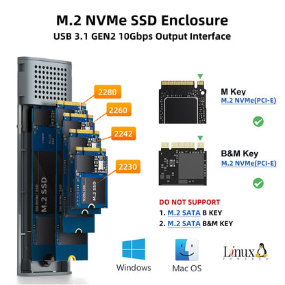 MAIWO M.2 NVMe SSD Enclosure, USB 3.1 GEN2 10Gbps Support UASP Trim, 8TB Capacity, Tool Free M.2 NVMe PCIe SSD to USB C Adapter Reader Case