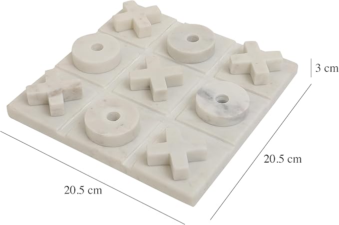Marble Tic Tac Toe Game Board X and O Game Set for Birthday Gift to Students and Adults Medium White