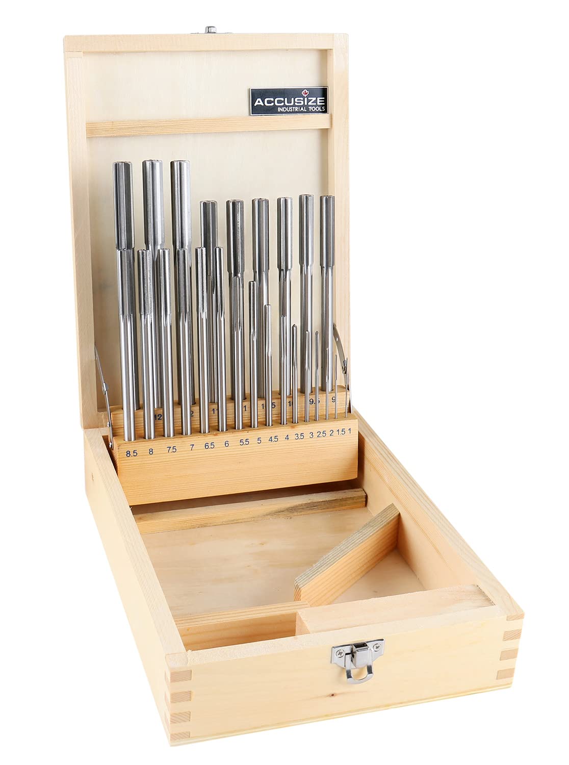 Accusize Industrial Tools 1-13 mm by 0.5 mm High-speed Steel Chucking Reamer Set in a Fitted Case, Set of 25 Pieces, 5500-SB00