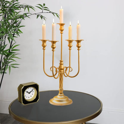 Metal Candelabra Gold Candle Stand 20in Tall, 5-Candle Candlestick Holder for Taper Candles, Candle Holder for Wedding Centerpiece Christmas Valentine Holiday Party Event Reception Decor, 2Pcs