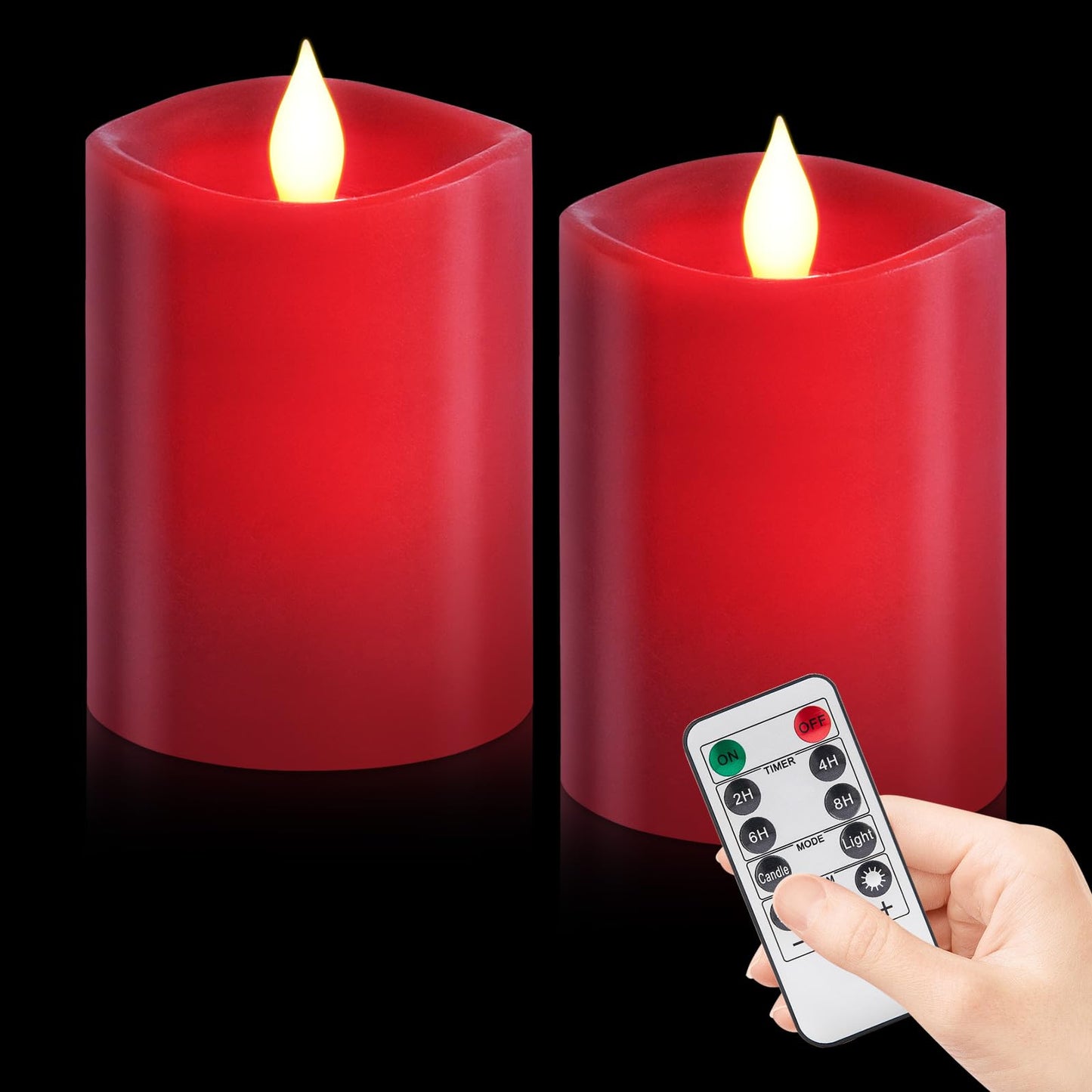 Woocodowe 3" x 4" Red Flameless Candles - LED Pillar with Remote, Timer, Flickering, 600+ Hour Battery Life, Ideal for Christmas, Halloween, and Indoor Decor (Red, 3"*4"-2pcs)