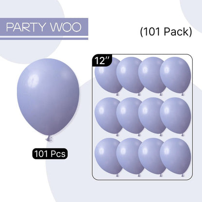 PartyWoo Dusty Blue Balloons 101pcs 12 Inch Boho Dusty Purple Muted Lavender Latex Balloons for Boy Baby Shower Anniversary Bachelorette Graduation Engagement Birthday Party Decorations Blue-F16
