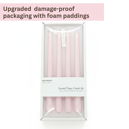 Pink Taper Candles 10'' Baby Pink Blush Candle Sticks Set of 4 | Delightful Scented Natural Soy Wax Candlesticks for Home Decorations,Wedding Upgraded Damage-Proof Gift Box
