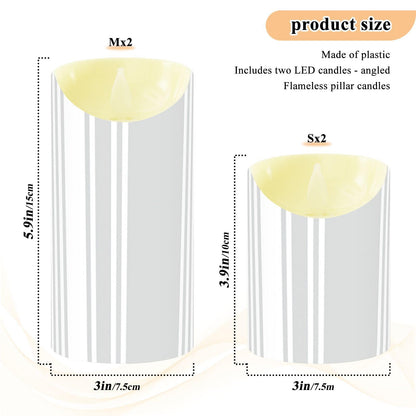 Gravopti Grey Stripe 2 Pack Flameless LED Pillar Candles with Remote & Timer, Battery Operated, Flickering Wax Candle for Wedding, Romantic Home & Party Decor