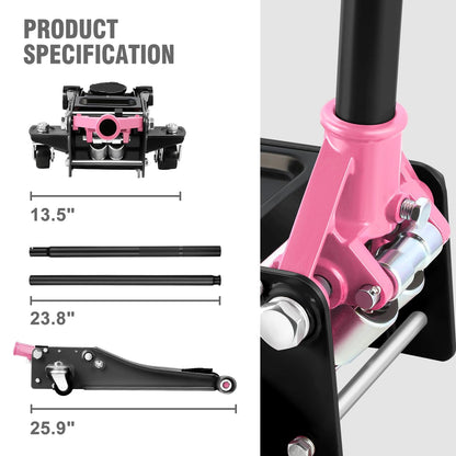 DNA Motoring Low Profile Hydraulic Trolley Service/Floor Jack, 3 Ton (6000 lbs) Capacity, Lifting Range 3"-20", Pink, TOOLS-00475-PK