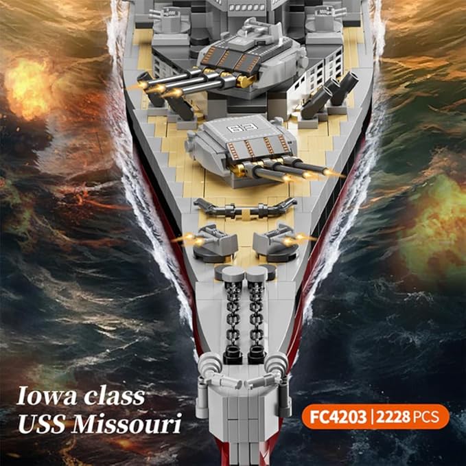 USS Missouri Battleship Building Blocks Set - Iowa-Class Warship Model 2228 Pieces 14+ Adult/Teen Building Toy 83cm Large Scale Replica with Display Stand for Collection &amp Decoration