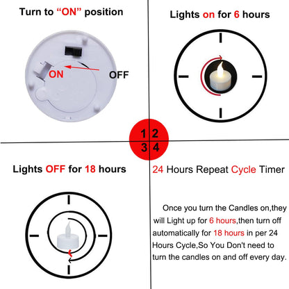 HONGJINGCHEN Battery Tea Lights with Timer, 6 Hours on and 18 Hours Off in 24 Hours Cycle Automatically,12 Pack Flickering Flameless LED Tea Lights Candles Timer for Home Decorations(Warm White)