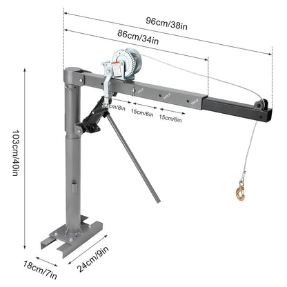 Garvee 1000 LBS Pickup Truck Crane, Hydraulic Hoist with Manual Winch, 360° Swivel, 4 Adjustable Boom, Heavy Duty Truck Bed Crane for Factory, Warehouse, Construction, Industrial Lifting - Silver