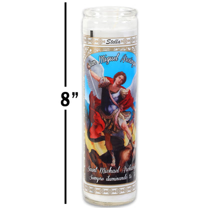 6 Pack Saint Michael The Archangel White Religious Candles - Bundle of 8" Glass Devotional Candles for Vigils, Prayers, Blessing Ceremonies, More