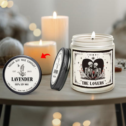 Spooky Candle The Lover Valentine Gifts for Men Women, Valentines Skeleton Gifts for Women & Men, Tarot Skull Candle, Gothic Couple Scented Lavender Candles 9OZ