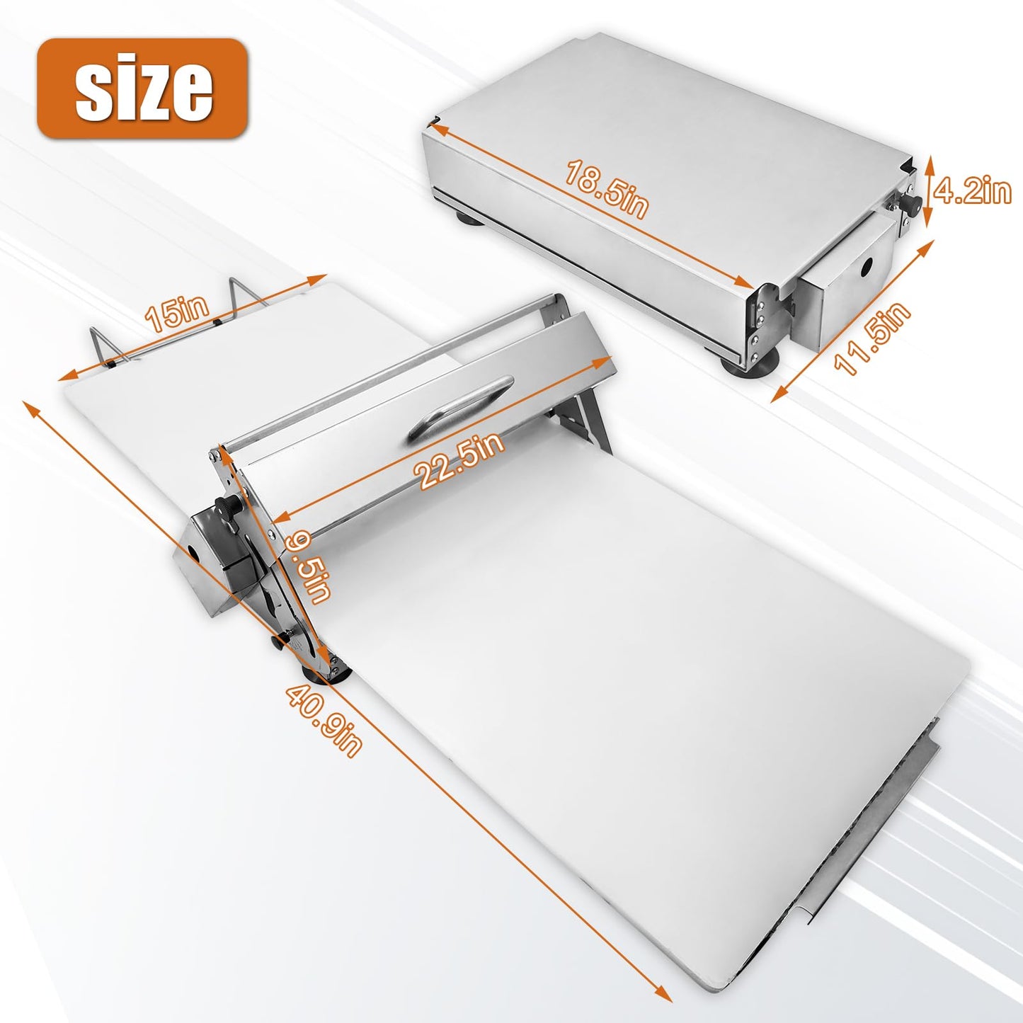 40.9''x15.5" Folding Dough Sheeter with Sheeter Board Stainless Steel Adjustable Manual Dough Sheeter Roller Machine for Croissants Pizza Pie Crust and Pastry