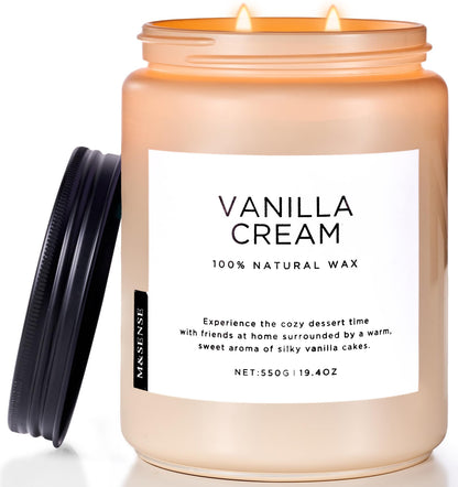 M&SENSE Large Vanilla Scented Candles for Home, 19.4oz Organic Soy Wax, 110-Hour Long Lasting Burning, Natural Candles Non Toxic, Cozy Smelling for Stress Relief, Housewarming Gift for Family