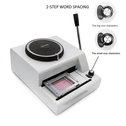 Manual Stamping Machine, Dog tag Coding with 5 Aluminum Tags, 72 Characters, 2 Gear Kerning, Metal Code Printing