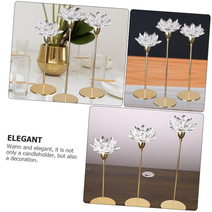 NIYANGLE Modern Simple Metal Crystal Lotus Candle Holder Small Gold Candlestick Decoration for Dining Room Wedding and Romantic Home Décor
