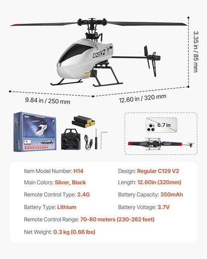 VEVOR RC Helicopter 2.4GHz Single Propeller Remote Control Helicopter with Gyro 4-Channel RC Airplane for Beginner 39 Min Flight Time One-Key Takeoff/Landing Toys for Kids Ages 8 and up