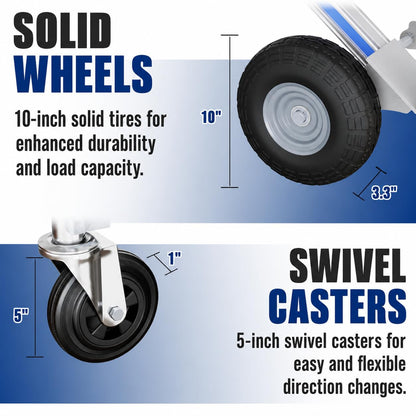 Hand Trucks Heavy Duty Aluminum Dolly Cart, 3 in 1 Design 1000 Lbs Capacity with Solid Wheels - Foldable, Portable, Ergonomic Handle, Perfect for Construction, Warehouses, Factories, Indoor & Outdoor