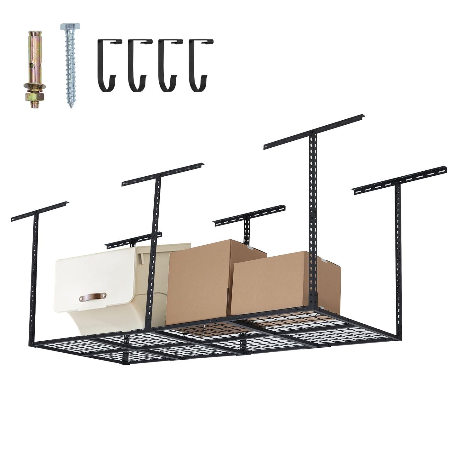 PioneerWorks Garage Ceiling Storage Racks, 96'' x 36'' Heavy-Duty Steel Garage Ceiling Rack with Space-Saving Design, Easy Installation, Adjustable Height, and Durable Finish for Garage
