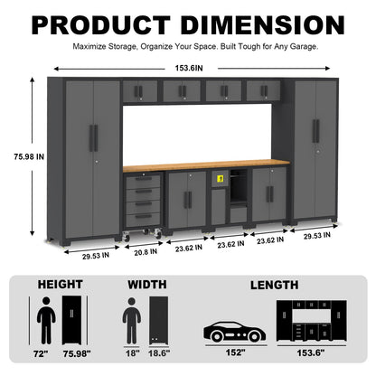 Garage Cabinets Storage System, 12-Pcs Included Steel Cabinets Drawers Rolling Chest and Trash Can Cabinet, Locked Storage Cabinet, Perfect for Organizing Garage and Tools