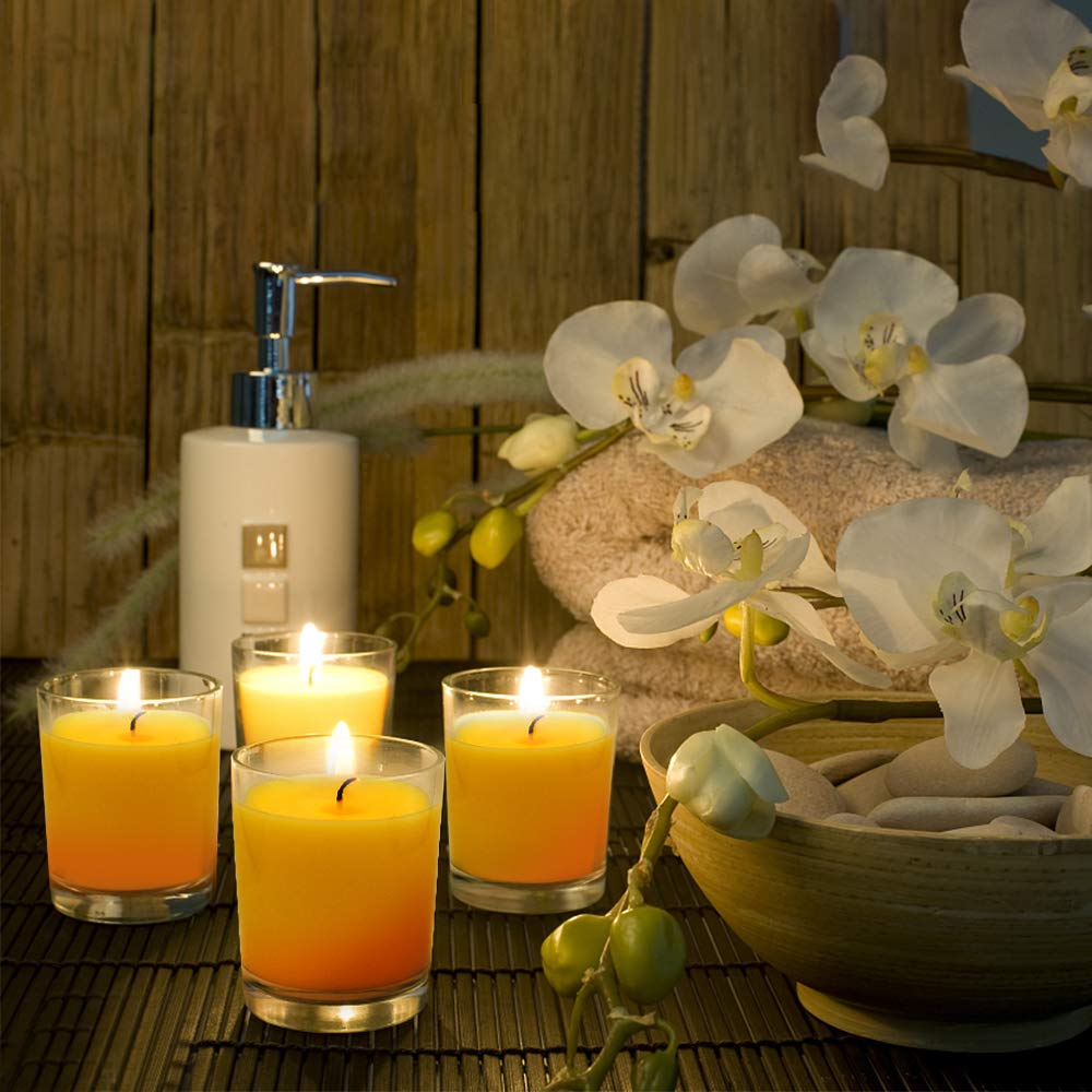 Yellow Votive Candles in Glass Small Citronella Candles Outdoor Bulk Soy Wax Candles for Party, Wedding, 12 Packs