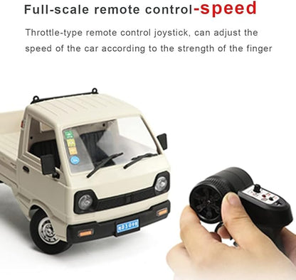 WPL D12 Mini RC Truck for Adults 1/16 Scale 20km/h 2.4G 4CH Remote Control Crawler High-Speed Climbing Truck with LED Lights Cargo Drift Car - RTR / 3 Batteries