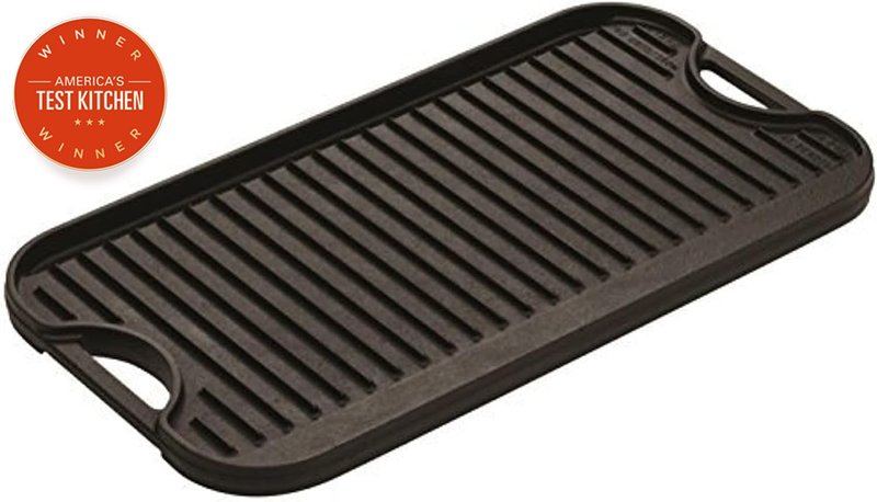 Lodge Pro-Grid Reversible Grill/Griddle - Dual-Sided Cast Iron Griddle - Double Burner Grill - Even Heat Distribution - PFAS-Free Non-Toxic Cookware - 20 Inches x 10.5 Inches