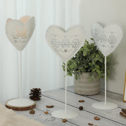 Metal Heart Shaped Candle Holder - White Heart Candlestick Candle Organizer - Iron Candlestick Lantern for Wedding Party Valentine Day Candlelight Dinner Tabletop Decoration - 2PCS