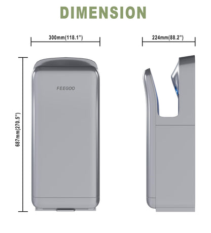 FEEGOO Commercial Vertical Hand Dryer – High-Speed Drying with HEPA Filtration & Stable Operation for Offices, Restrooms & High-Traffic Facilities,Silver