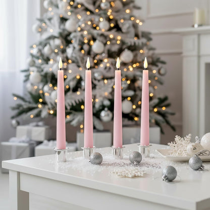LampLust Flameless Taper Candles with Remote, 9 Inch, 4 Pack Pastel Pink Candlesticks, LED Flickering Flameless Candles for Baby Shower Gender Reveal, Summer Table Decor & Party Decorations