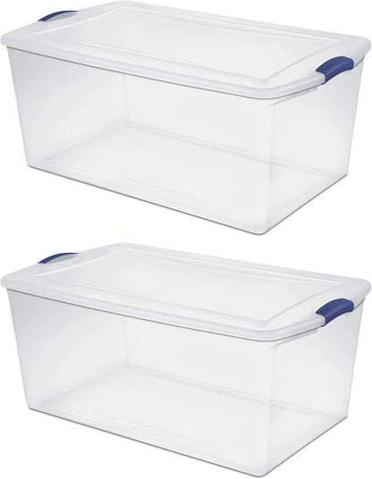 Regine Switzerland 105 QT Transparent Storage Box - Stackable with Blue Lock Mechanism | Ideal for Seasonal Clothing & Garage Organization