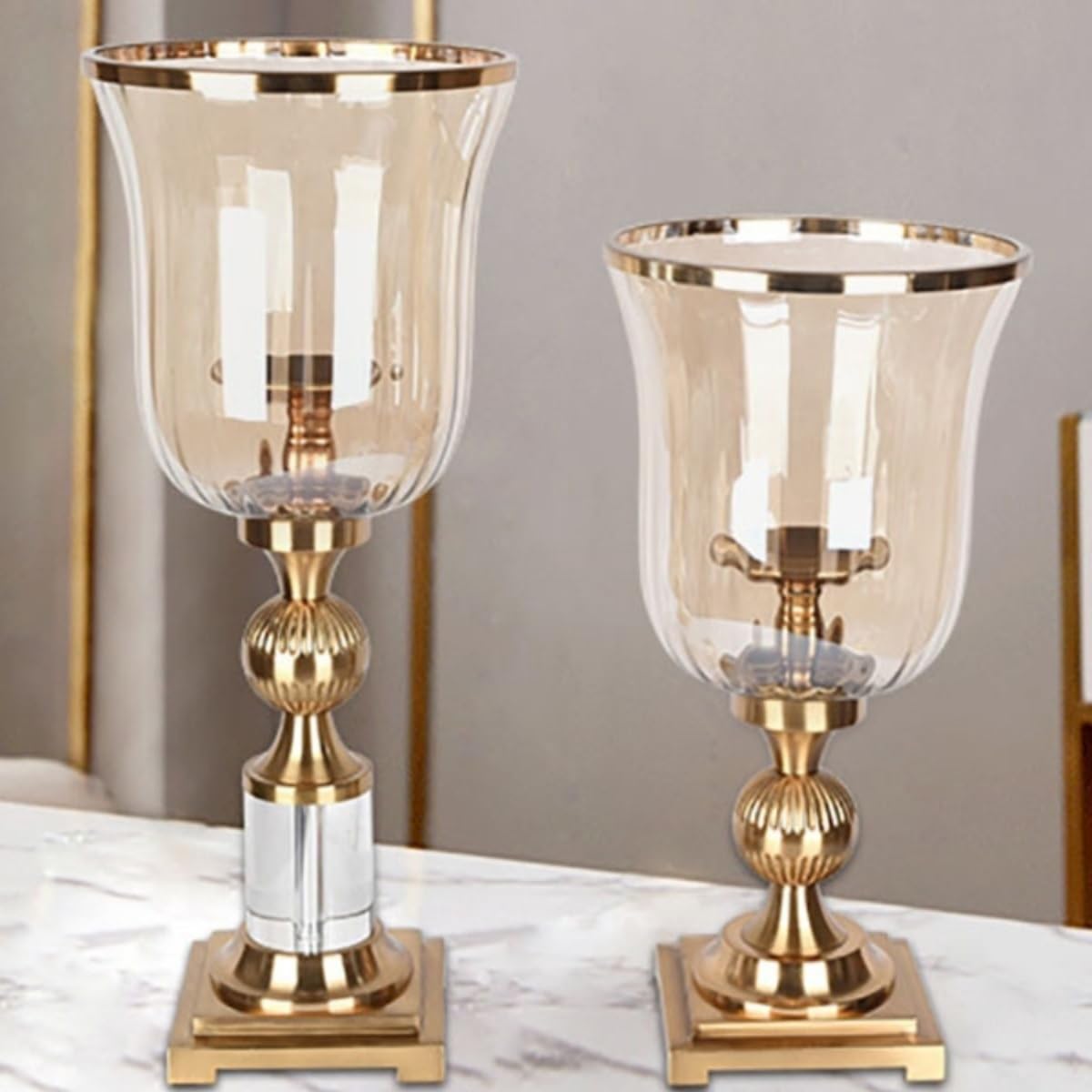 Candlestick Holders European Style Iron Candlestick with Glass Cover Creative Table Decoration Candle Holder Candle Holders(Large)
