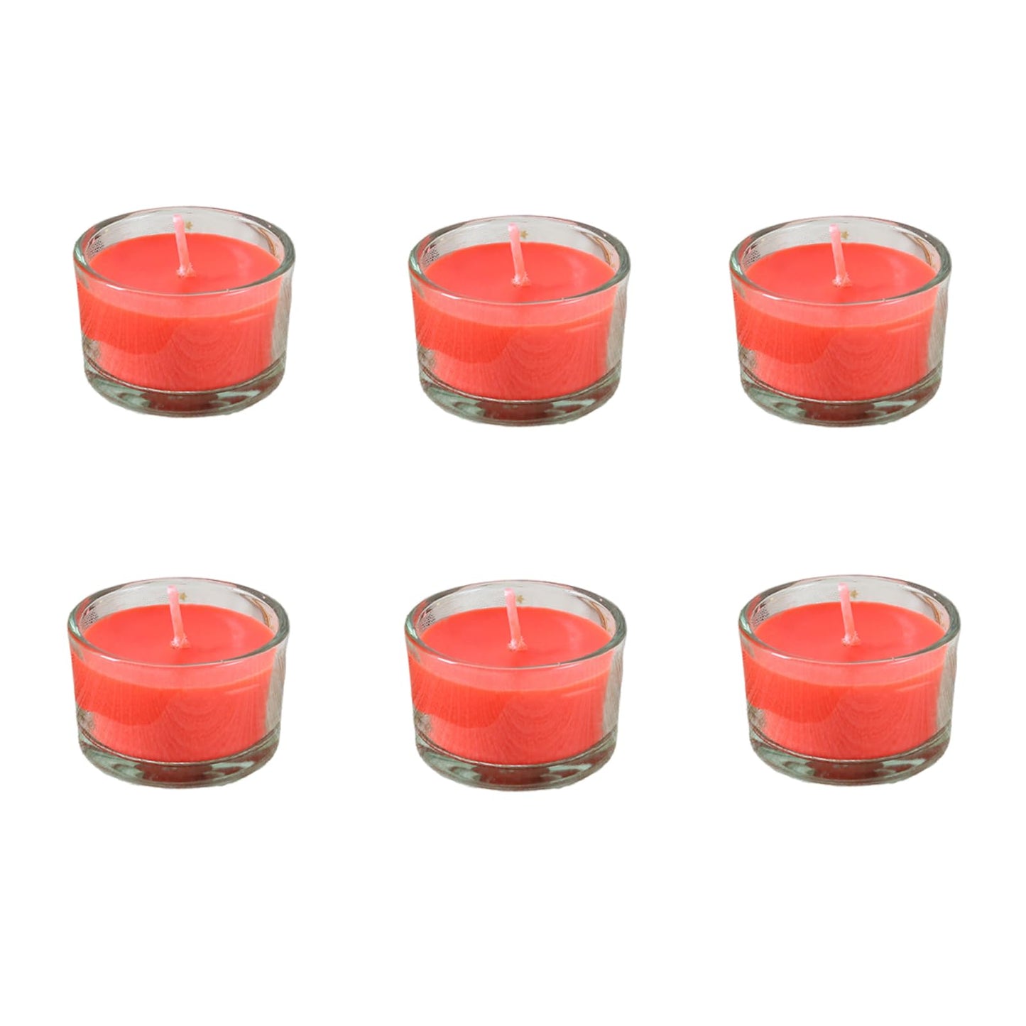 7–8 Hour Long-Burning Scented Tea Lights (6-Pack) — Assorted Scented Candles in Glass Cups | Smokeless & Aromatic — Ideal for Home, Weddings, Parties, and Gifting (Red)