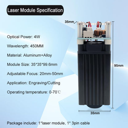 LASER TREE 4000mW Laser Engraver Module, 450nm Adjustable Focal Laser Head for Wood, Paper, Leather Cutting & Engraving, Class 4, DIY Laser Cutter, 4W