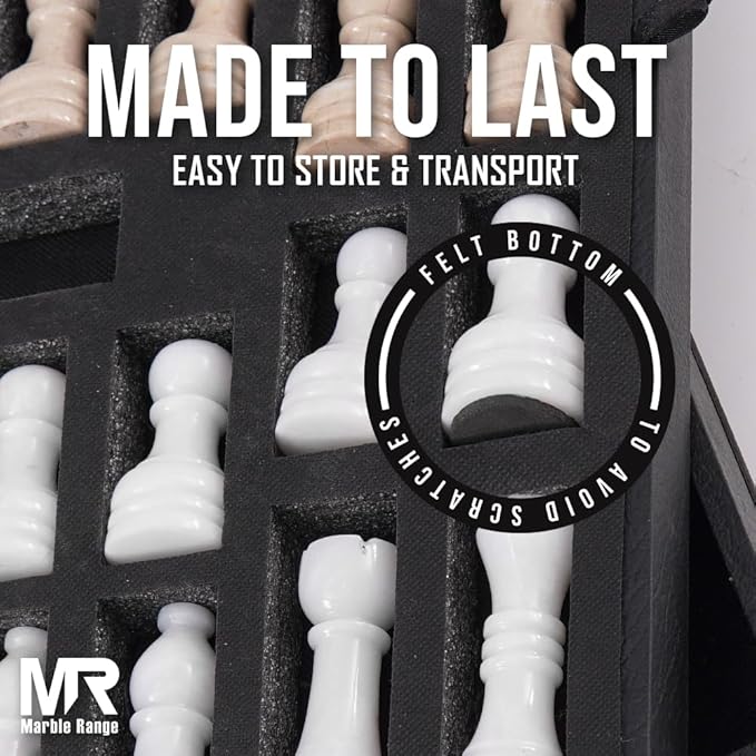 Marble Chess Set for Adults 15 Handmade White &amp Verona Board Game with 32 Chess Pieces 2 Extra Queens &amp Storage Box Luxury Travel Game – Elegant Home Décor