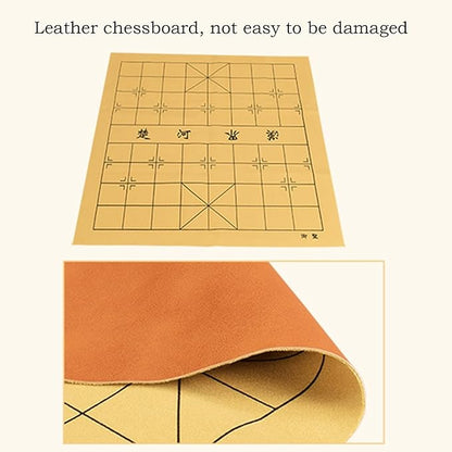 Beechwood Chinese Chess Set Xiangqi Travel Board Game Set with Leather Chessboard Strategy Board Games for 2 Players(5.8cm/2.3in)