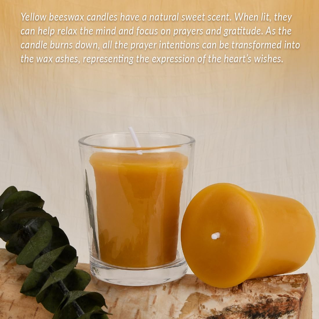 AGLARY 6PCS Pure Beeswax Votive Candles in Glass Cup, Unscented, Naturally Lightly Honey Scented, 12 Hours Burn Time Each (Raw)