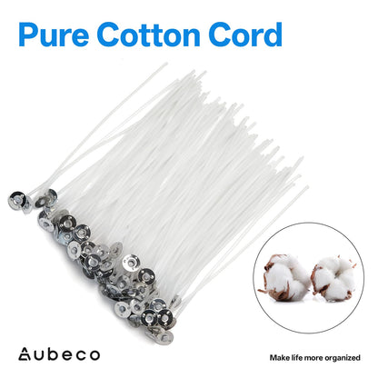 Aubeco 120Pcs Candle Wick, Low Smoke 12 Inch Pre-Waxed Cotton Wick with Tabs, Natural Cotton Core for Candle Making, Soy Candle DIY