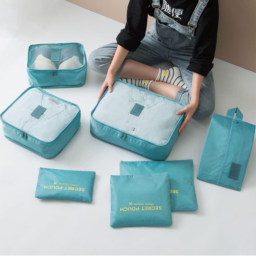 Fxkoolr Packing Cubes for Suitcases - 7 Pieces, Light Packing Cubes for Travel, Suitcase Organizer Bags Set, Luggage Organizers for Suitcase, Water-Resistant Travel Essentials, Nile Blue