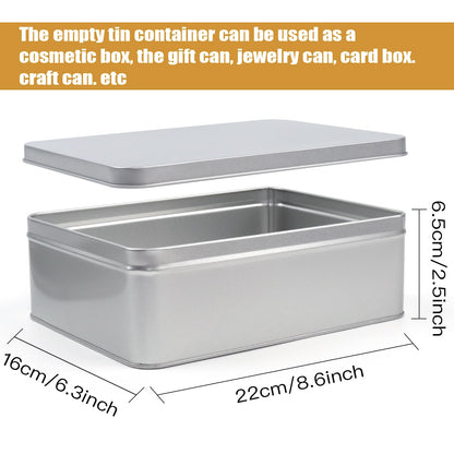 Coobbar Empty Metal Tins Box with Lid,3 Pack Metal Tins Cans Storage Container for Treats, Gifts, Candle, Favors and Crafts, Silver (8.6 x 6.3 x 2.5 Inches)