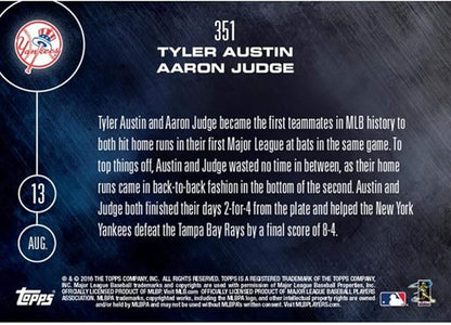 MLB Topps Now Card 351NY Yankees Tyler Austin/Aaron Judge Trading Card