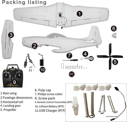Extra Large 29.5 750MM P51 P-51D Mustang Remote Control Combat Aircraft 4CH Double Battery Aerobatic Brushless RC Aircraft Full-Function for Professional Players