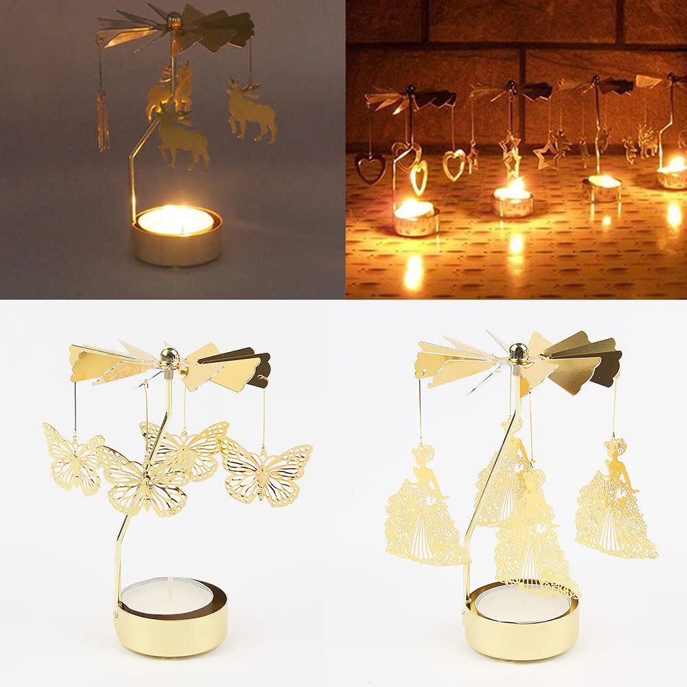 Eforcase Rotary Candle Holder, Gold Love Tea Lights Candle Holder, Spinning Candlestick Ornament for Wedding Party Christmas Home Decoration