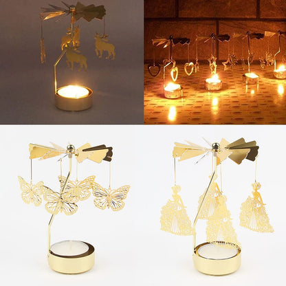 Eforcase Rotary Gold Angel Tea Lights Candle Holder - Spinning Romantic Candlestick Ornament for Wedding, Party, Christmas, Home Decoration