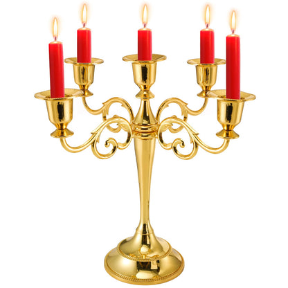YOUEON 5 Arm Gold Candelabra, Candelabra Candle Holder, 10 Inch Tall Candlesticks Holder, Elegant Taper Candle Holder Centerpiece for Wedding, Church, Halloween, Dining, Home Decor