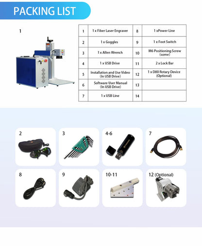 US Stock 60W JPT MOPA M7 Fiber Laser Marking Machine Fiber Laser Engraver Laser Marker 175×175mm with 80mm Rotary Axis Compatible with Lightburn