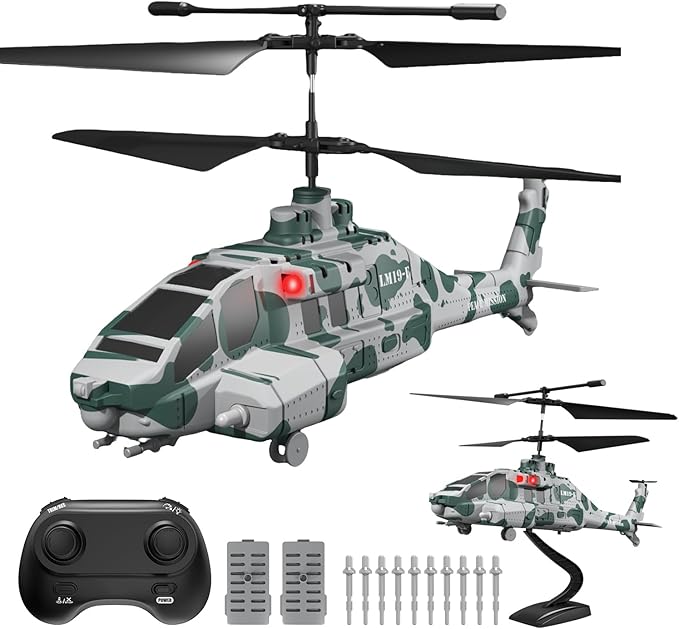 RC Helicopter with 10 Missiles 2.4GHz LM19-F Army Remote Control Helicopter Military Helicopter for Beginners and Adults LED Lights Altitude Hold One-Key Take Off Indoor Friendly