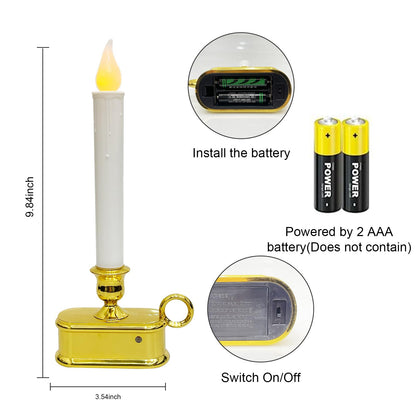 Set of 4 Battery Operated LED Window Candles with Dusk to Dawn Sensor, Flicker Flame Christmas Candles with Gold Base, 10 Inch Flameless Taper Candle Lights for Table Window Bedroom Christmas Decor
