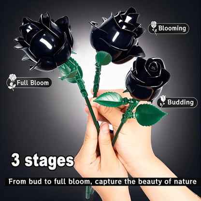Black Roses Compatible with Lego Roses Bouquet Valentines Day Gifts for Her WomenGirlfriend Wife or Couples Gothic Decor Legi Flowers（No Vase）