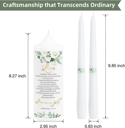 3 Unity Floral Candles for Wedding Ceremony Set with Silver Holder, Wedding Accessories for Reception
